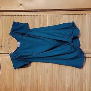 New Umgee shirt, womens size small knot front‎ cold shoulder cut out green blue